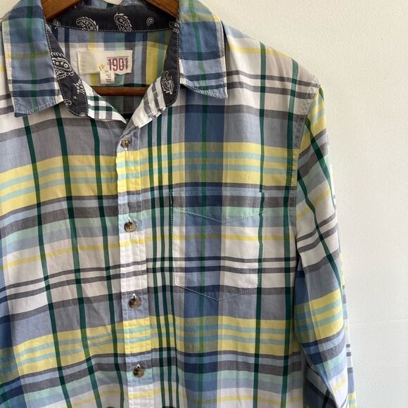 1901 Blue Green Yellow Plaid Button Down Collared Shirt Nordstroms Men's Medium - Picture 13 of 16